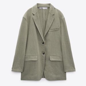 NWT Zara LINEN BLEND STRAIGHT CUT blazer mid khaki